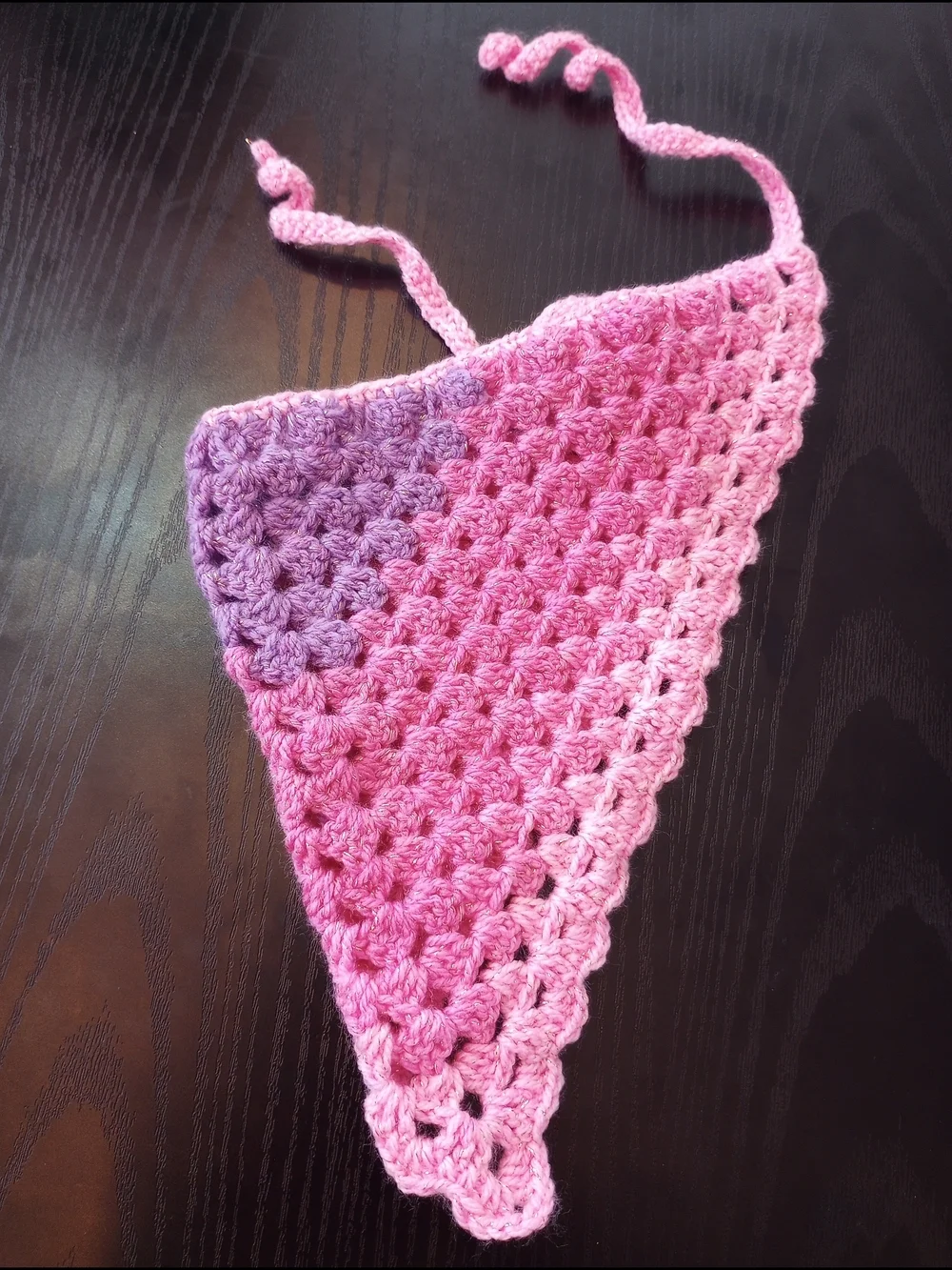 Handmade Crochet Sparkly Triangle Bandana Scarf Pink Purple Summer Beach Festive